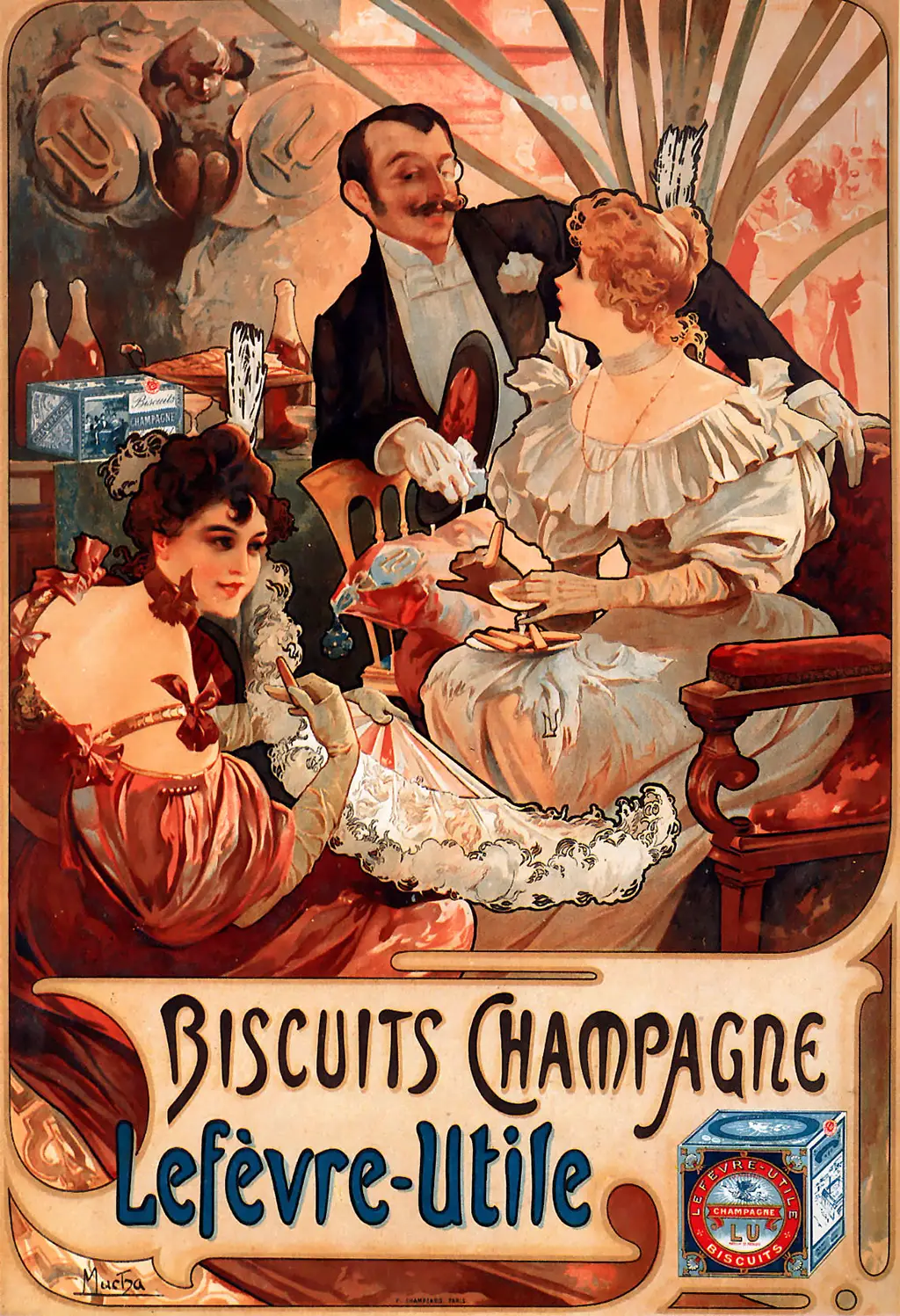 Biscuits Champagne Lefevre Utile in Detail Alphonse Mucha